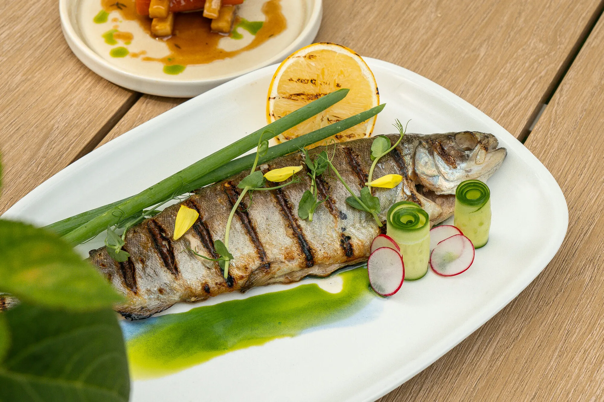 Whole grilled rainbow trout served at ÉTÉ